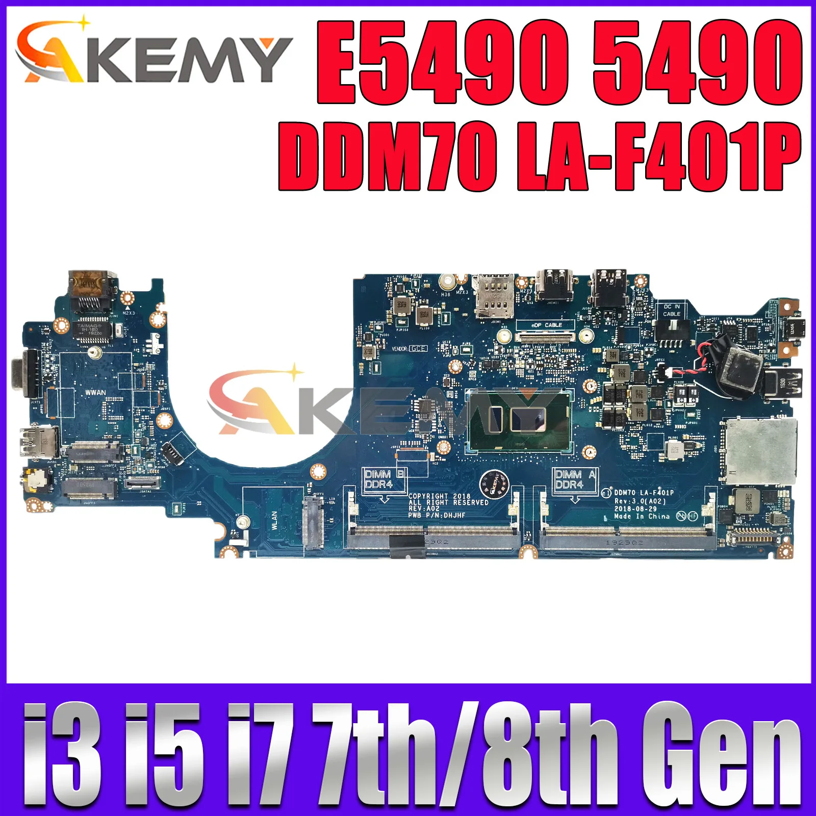 

Материнская плата для ноутбука DELL Latitude E5490 5490 с процессором I5 I7 7-го/8-го поколения 0C08DH 0M71FV 0NJFT2 08KN1W 0M79GG