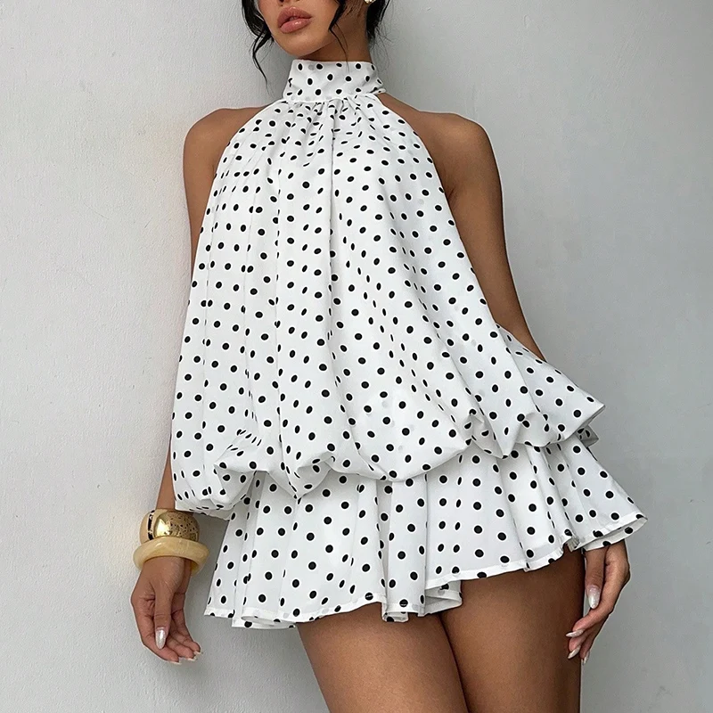 French Style Solid Color Women's Halter Neck Sleeveless Off Shoulder Backless A Line Mini Spicy Girl Beach Vacation Dresses
