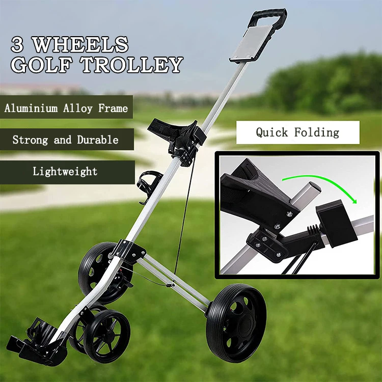 Golf Trolley Push Cart Aluminum Golf Bag Cart Foldable 3 Wheels Carts Trolley