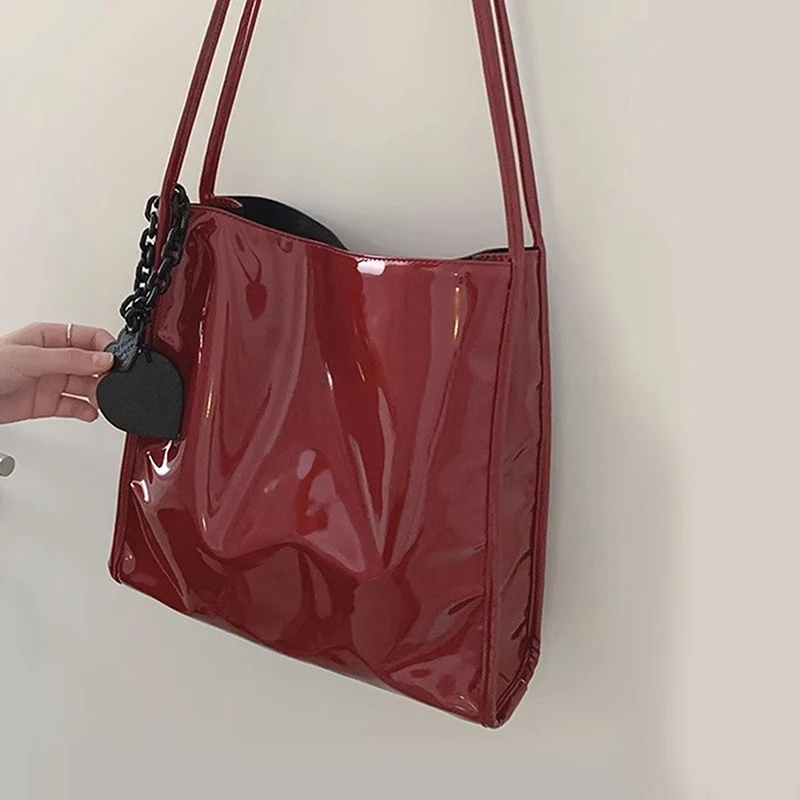 Luxury Designer Women's Tote Bag Fashion Patent Leather Glossy Underarm Shoulder Bags Large Capacity Commuting Handbags