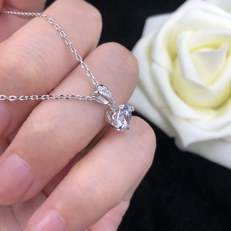 여성용 솔리드 14K 화이트 골드 펜던트 목걸이, 모이사나이트 다이아몬드 반지, 14K 골드 심플 패션, AU585, PT950 러브 네 발톱