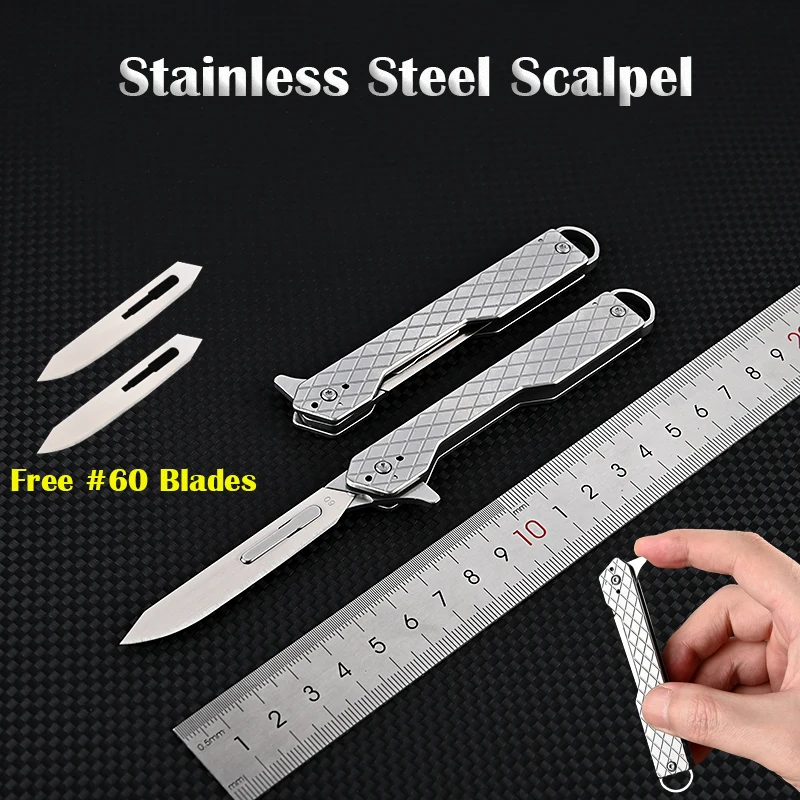 

Mini Stainless Steel Scalpel Fast Open Folding Knife EDC Outdoor Unpacking Pocket Key Knife #60 Blades Replaceable Blade