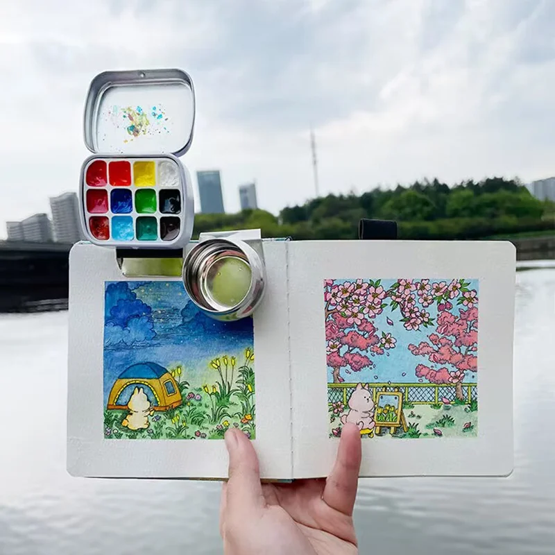 Watercolor Paint Palette 12 grid Mini Tin Box Portable Travel Painting Paint Tray