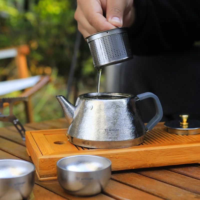 Puretitaniumteapotoutdoorcampingteapothometeasetboilingkettle