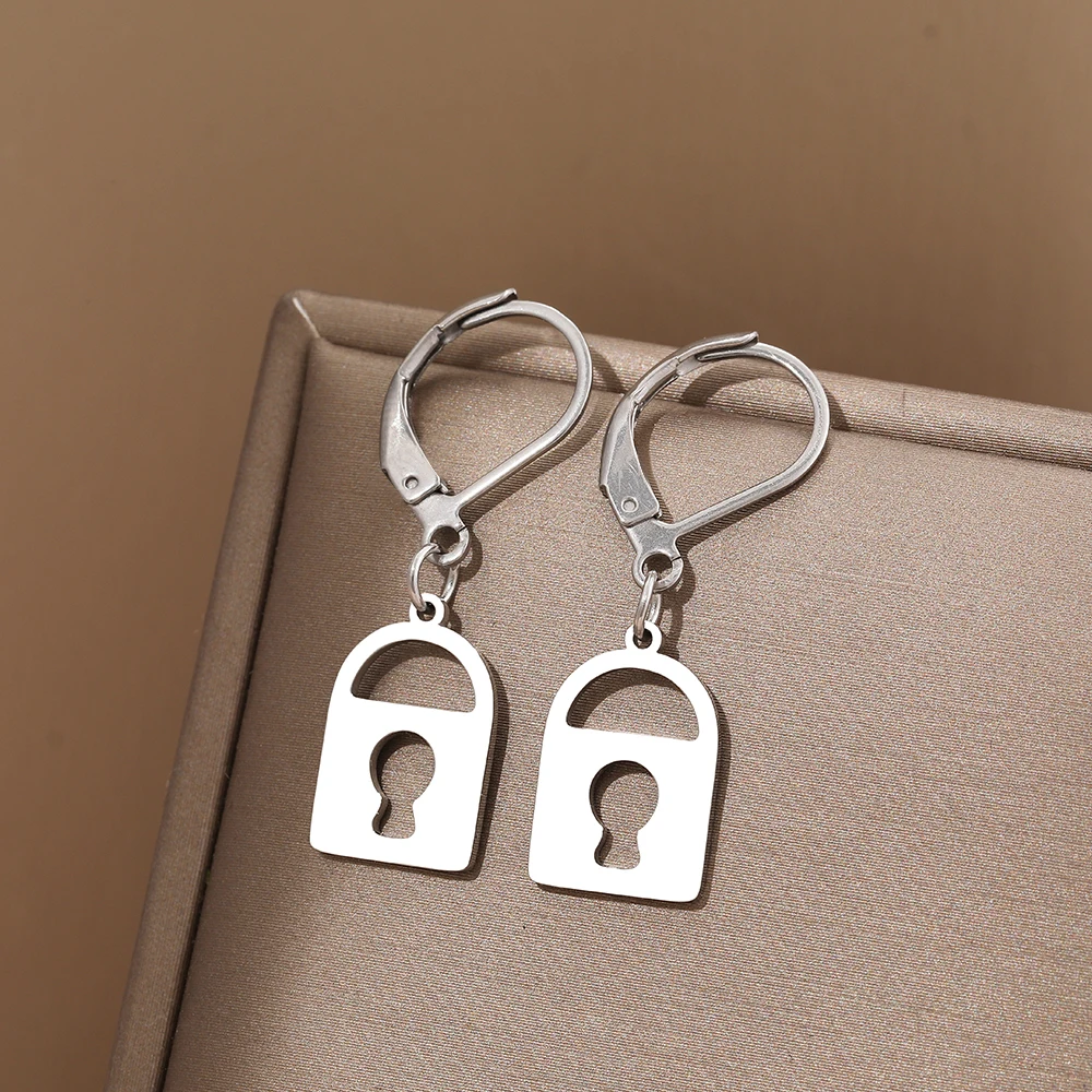 Silver Mismatched Lock Key Earrings