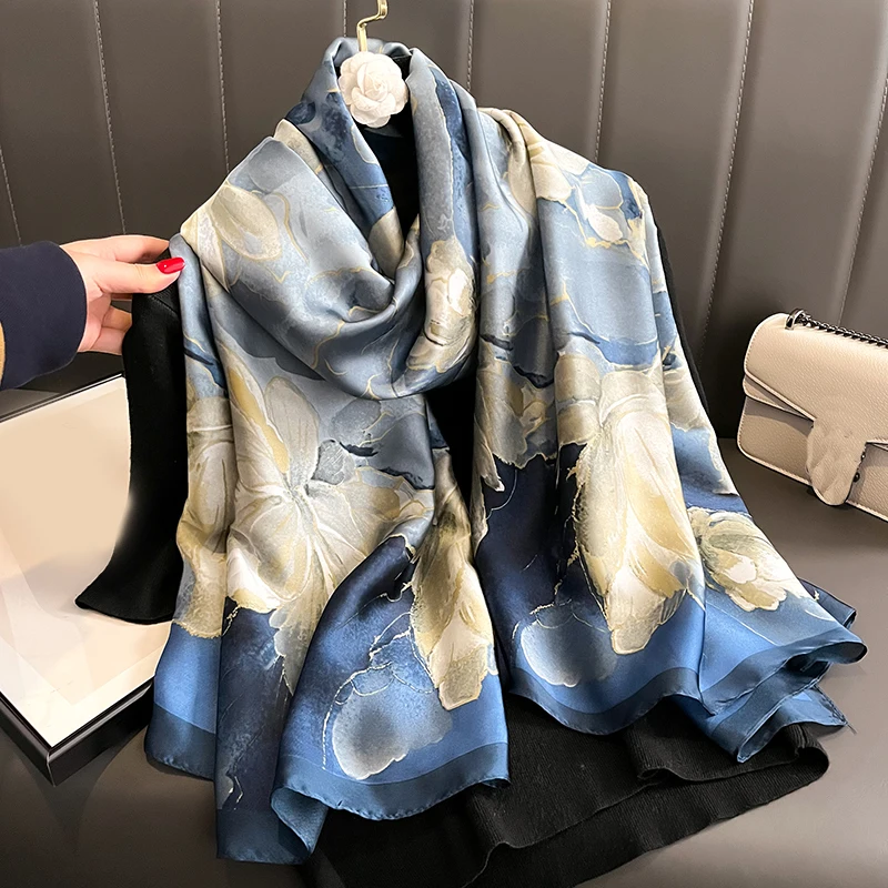 Spring Scarf Women's Luxury Design Scarf Silk Smooth Scarf Soft Muslim Headband Shawl Beach 85x180cm 2