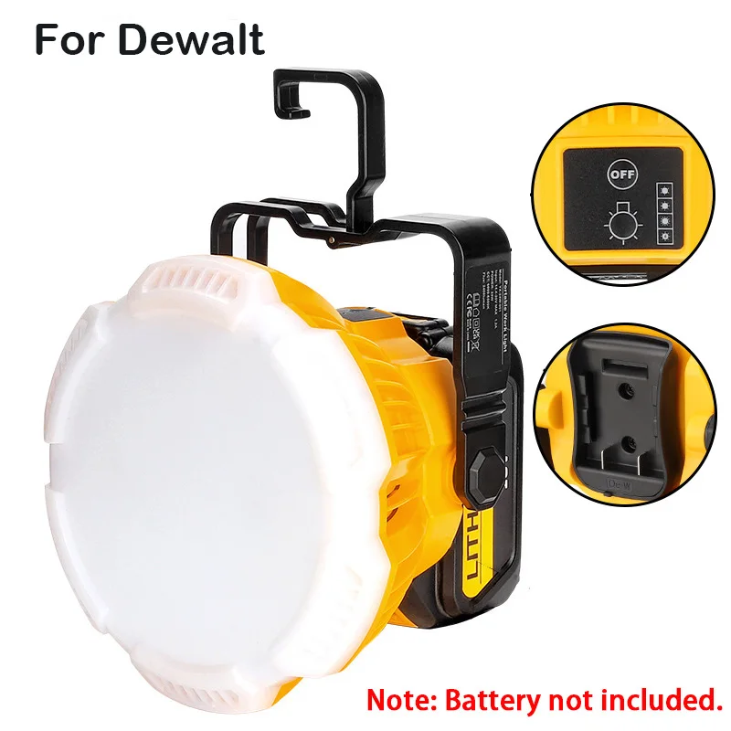 24W 2400LM Portable LED Work Light with Hook For Makita/Bosch/Dewalt/Milwaukee/B