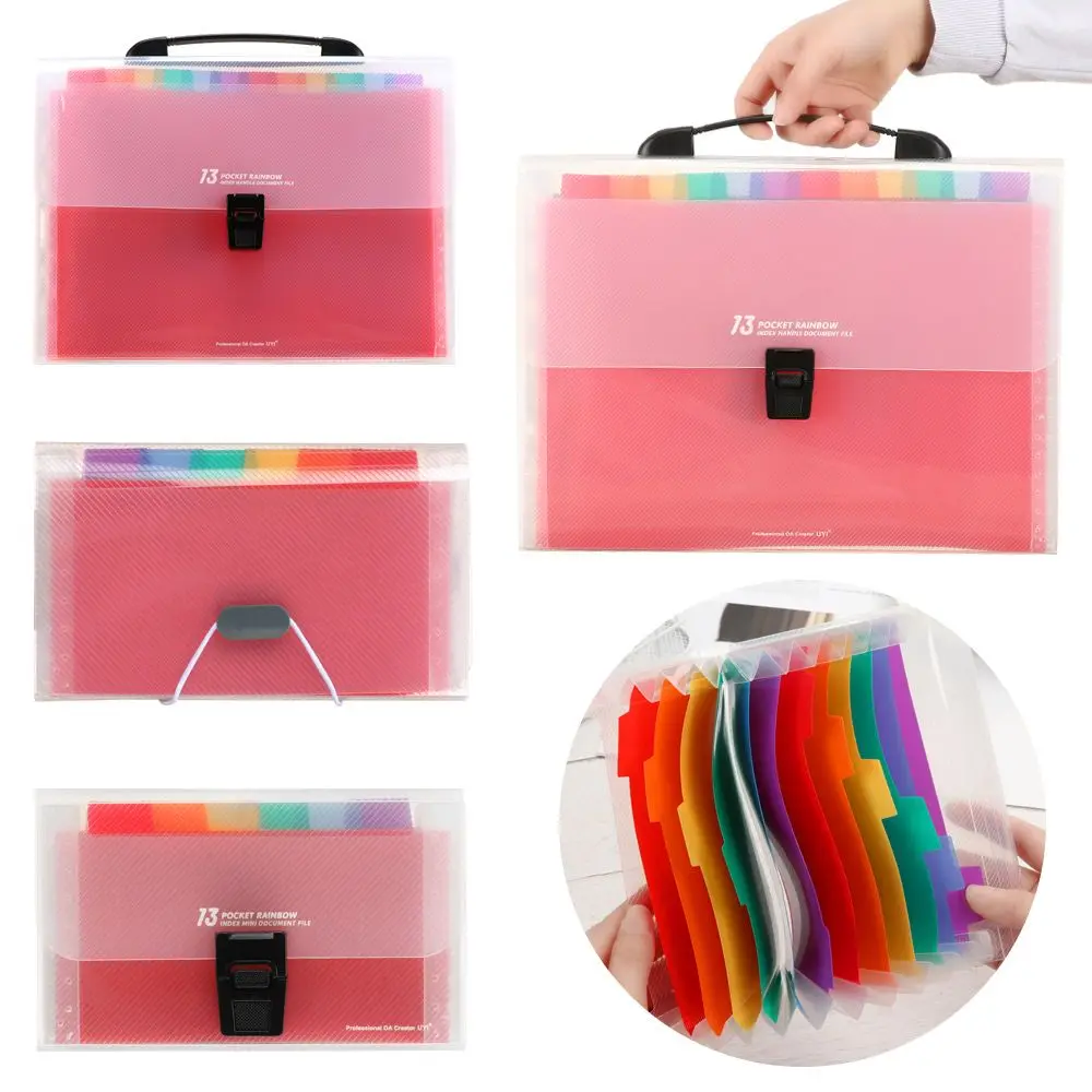 File Folder, File Bag A6/A4 Plastic 13 Pockets Expanding File Folder Office Organizer Document Holder Bag File Case Organizer Filing Products
