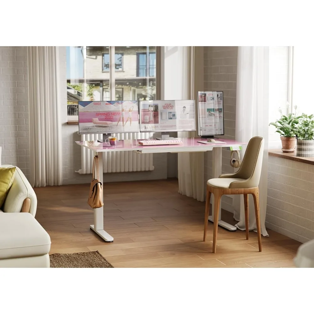 "55" ergonomic adjustable height desk with storage drawers in morandi powder finish"