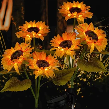 Solar Sunflower Butterfly Flower Light Outdoor LED Garden Lamp Waterproof Simulation Flower Landscape Light Yard Wedding Decor