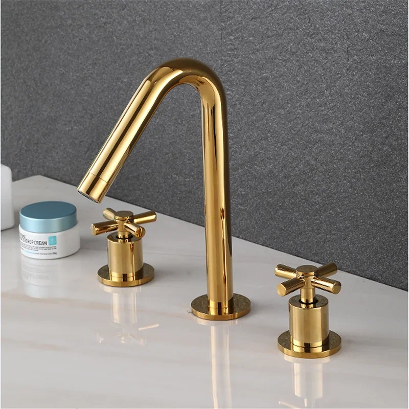 Description Picture 3 of itemGold Basin Faucet Brass Black Widespread Bathroom Chrome Sink 3 Hole Hot & Cold Wash Water Tap