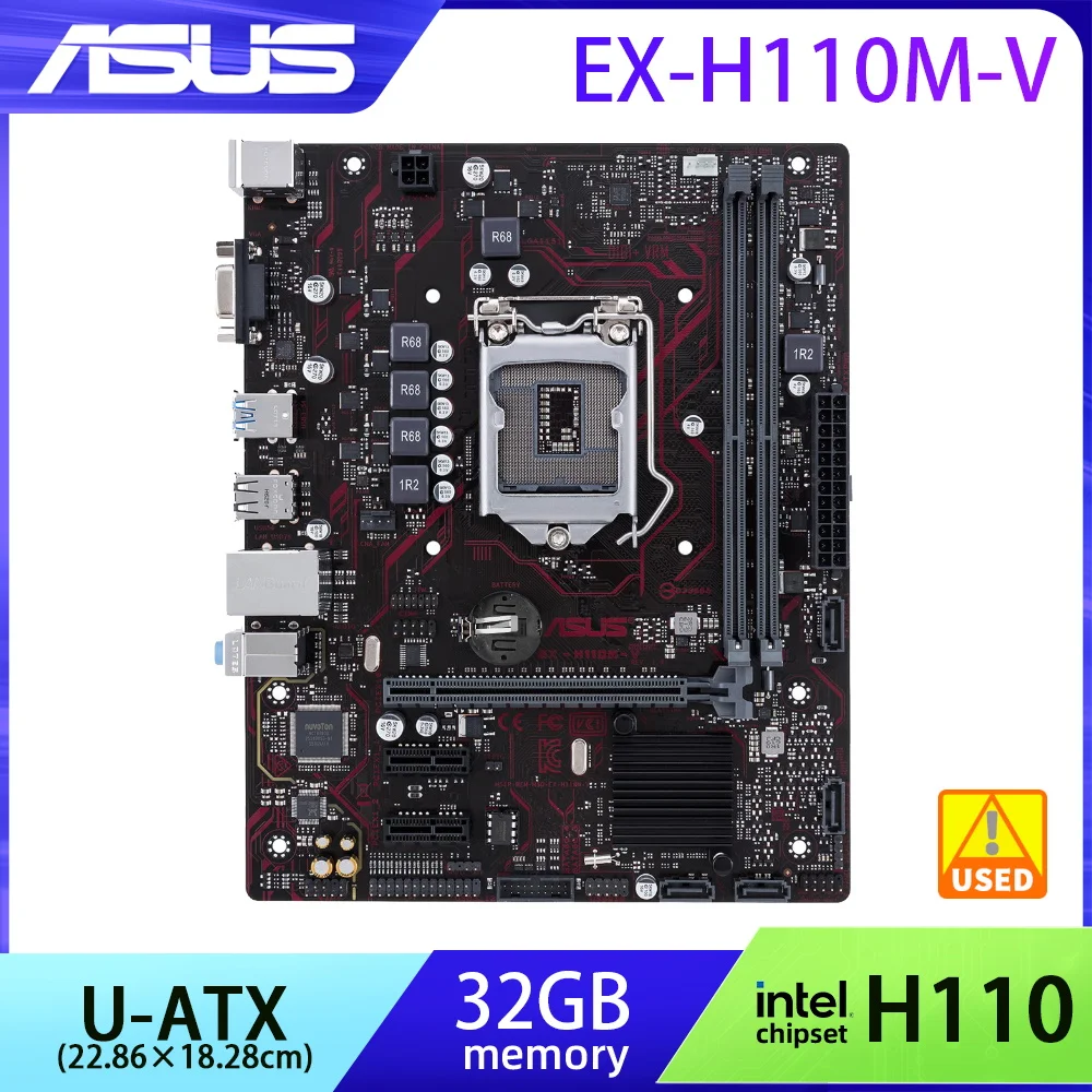 

Asus EX-H110M-V motherboard LGA 1151 uses Intel H110 chipset DDR4 32GB PCI-E 3.0 1x RJ45 u-ATX
