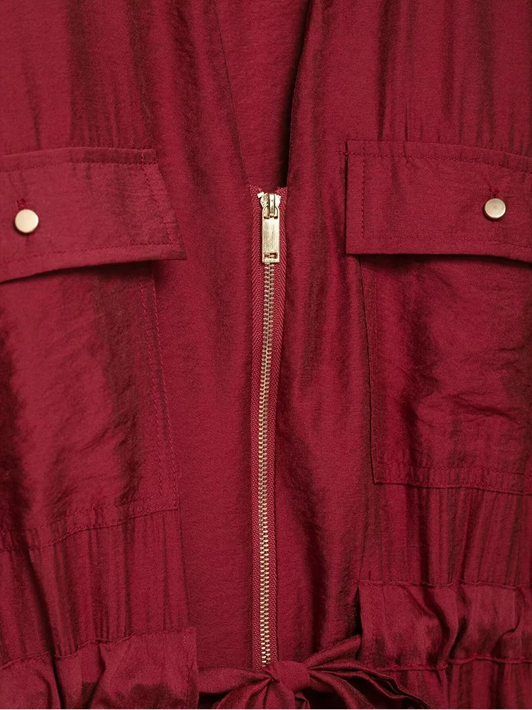 TFMLN Women Wide Leg Pant 2 Pieces Sets Short Sleeves Zipper Shirt Straight Elastic Waist Trousers Chic Safari Style Lady Casual