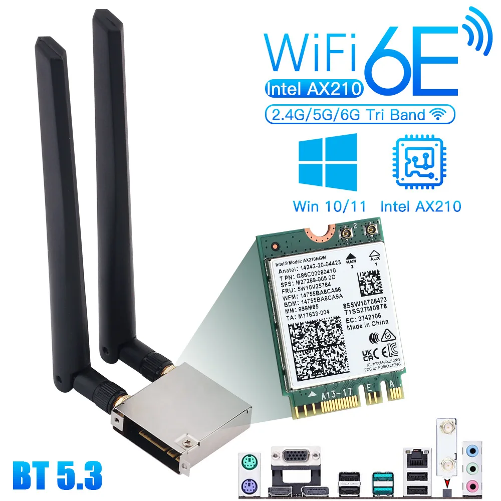 

WiFi 6E Intel AX210 Network Card 5374Mbps WiFi-6 AX200 BT5.3 WiFi Go Wireless Adapter For Asus H610M-A B660M B550 Z370 X470 PC