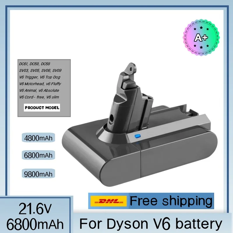 Per Dyson Dc62 Batterie 6800Mah 21,6V Batterie Agli Ioni Di Litio Fuir Dyson V6 Dc58 Dc59 Dc61 Dc62 Dc74 Sv07 Sv03 Sv09 Staubsauger Batterie