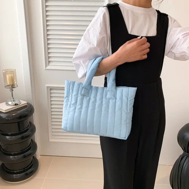 1pcs Ladies Tote Bags Large Capacity Cotton Padded Bag Solid Color Casual Fashion Nylon Elegant for handbag 2