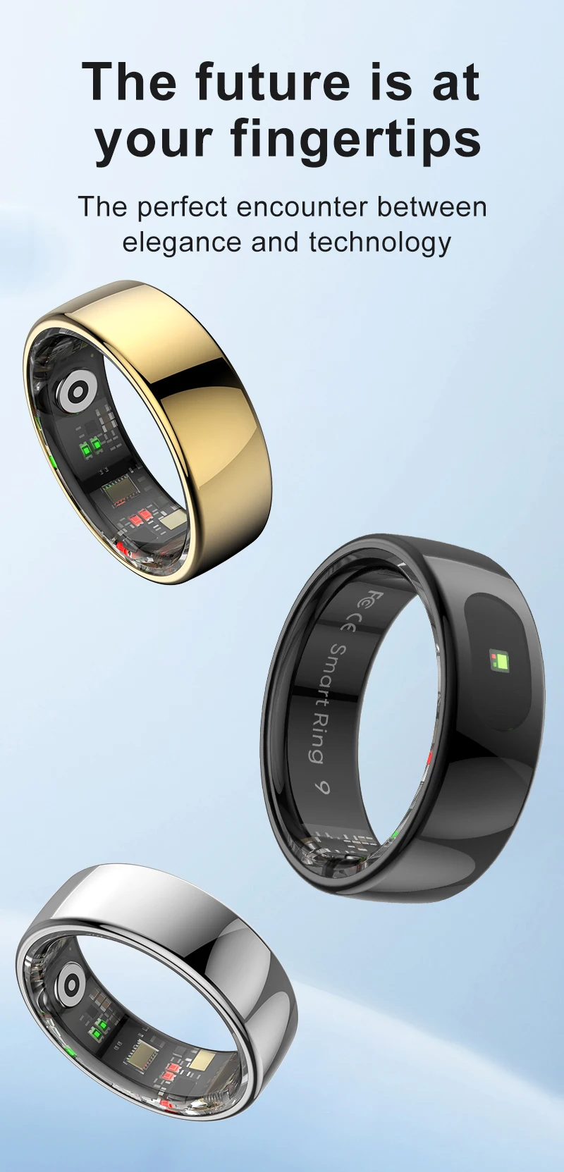 New R08 Smart Ring With Charging Case Smart Touch Screen Health Monitor Sports Fitness Tracker IP68 5ATM Waterproof Smart Ring