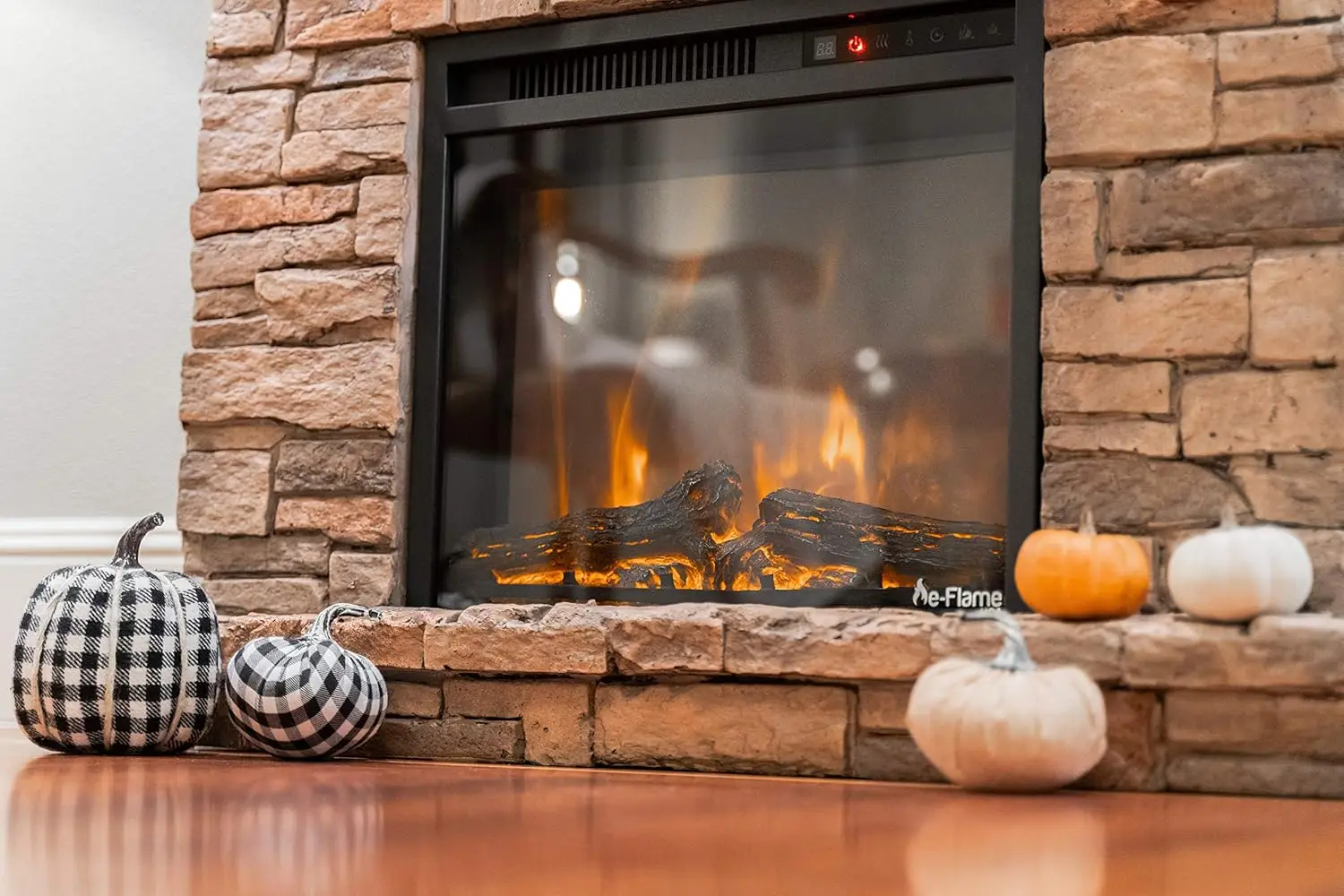 Kodiak LED Electric Fireplace Stove - Faux Wood and Stone Mantel - Remote - 3D Log and Fire 11.6"D X 36"W X 33"H 5