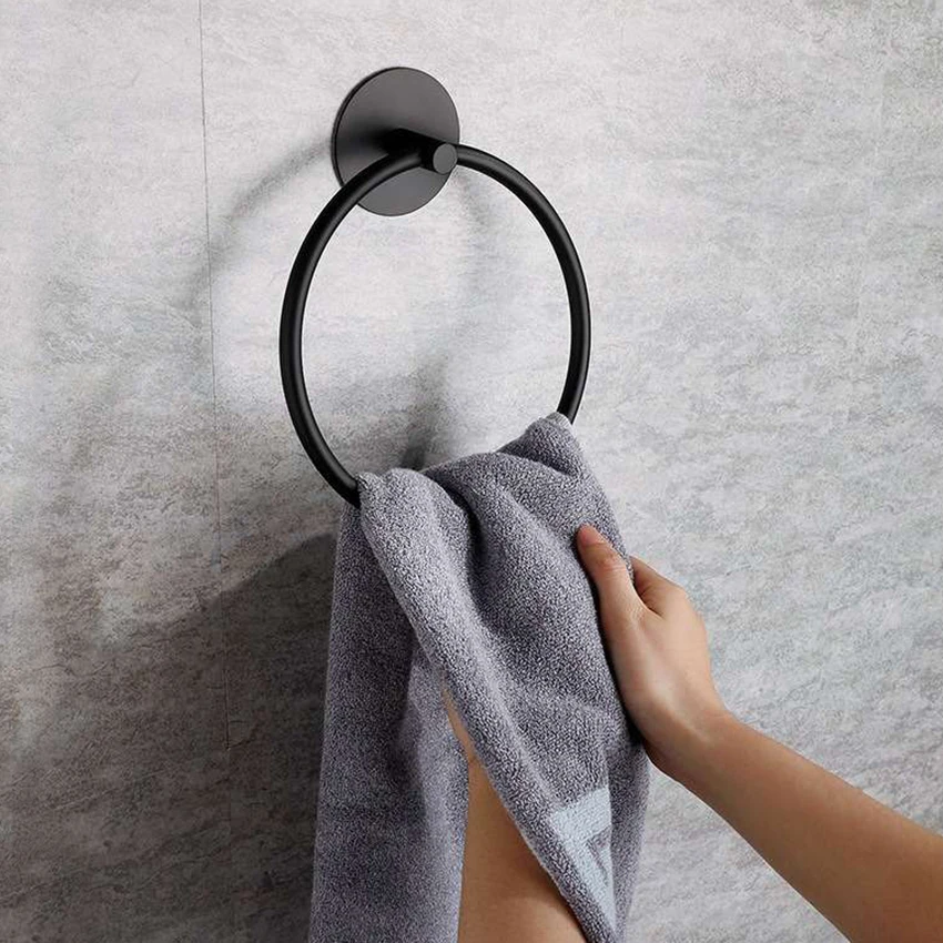 Non Punching Self-adhesive Circular Towel Rod Bathroom Balcony Accessories