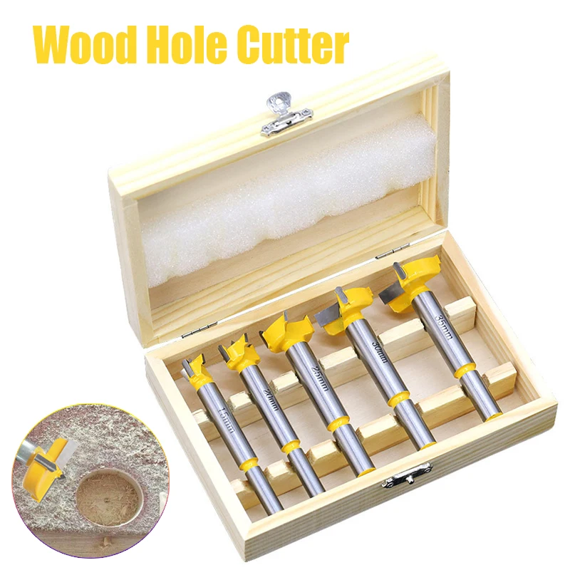 

Dia 15mm 20mm 25mm 30mm 35mm 5pcs Tips Hinge Boring Drill Bit Set for Carpentry Wood Window Hole Cutter Auger Wooden Drilling