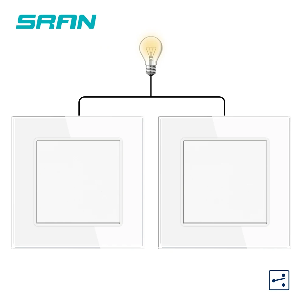 SRAN EU 벽 조명 스위치 켜기 끄기 1gang 1way 2way 버튼 스위치 16A 250V 크리스탈 강화 유리 패널 82*82mm