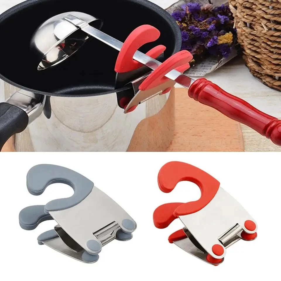 Anti-scalding Spoon Holder Stainless Steel Pot Side Clips Kitchen Gadgets Rubber Kitchenware Bowl Clip Cooking Utensils