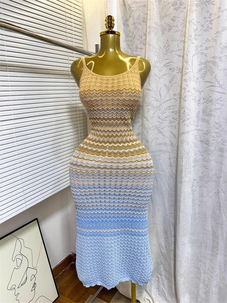 Wmstar Women Dresses Halter Knitted New in Summer 2025 Korean Bodycon Hugging Patchwork Casual Slip Long Dress New Style 2025