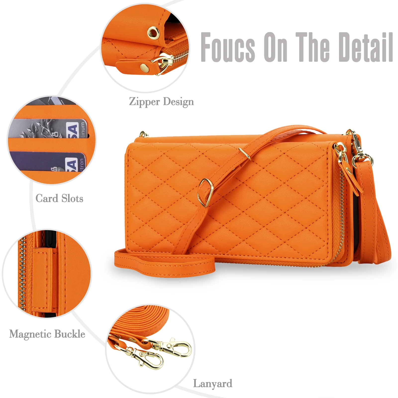Sleek Zipper Wallet Crossbody Case with Detachable Wrist Strap