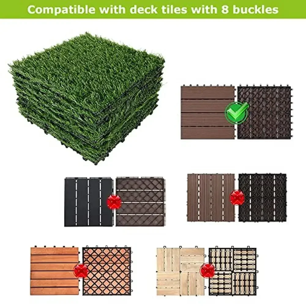Artificial Grass Turf Tile 12x12 Inch Interlocking Deck Squares 9 Pack Pet-Friendly Fake Grass Mat Easy Install Playground