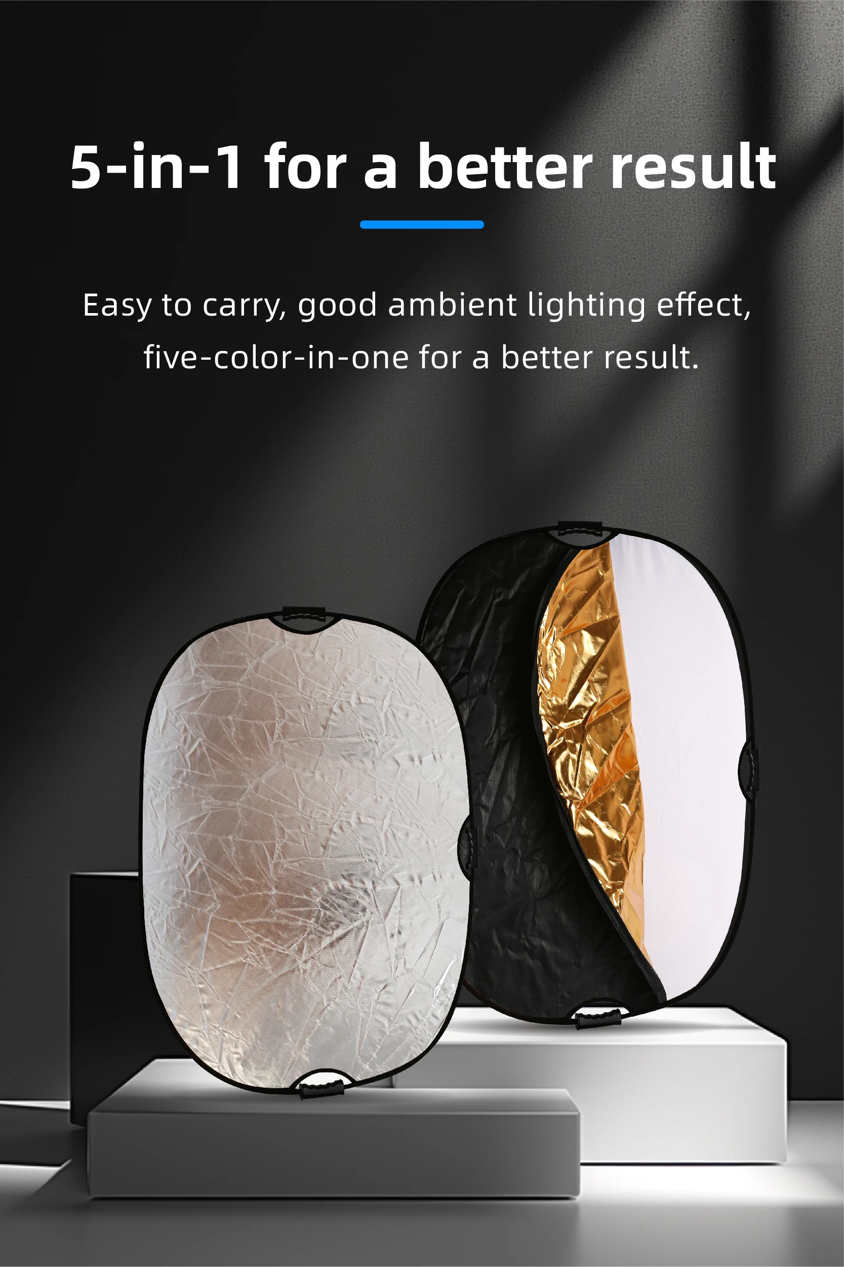 RF04 24" Reflector 5in1 60X90CM 90X120CM Silver White Gold Portable Collapsible Soft Light Round Photography for Studio 2in1