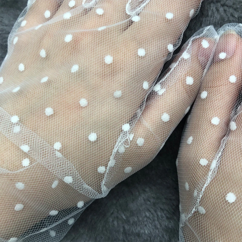 Fashion Dot Lace Long Gloves Female Elegant Stretch Tulle Mesh Semi Sheer Women Full Finger Mittens Bride Wedding Black Golves