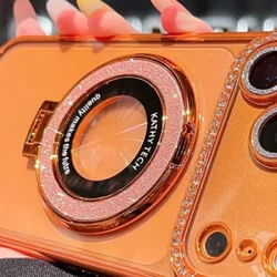 Luxury Glitter Magnetic Phone Holder with Finger Ring and Stand Function (Orange)