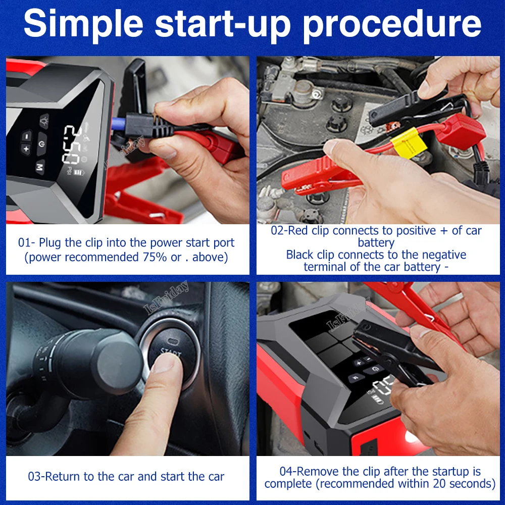4in1 Car Jump Start Air Compressor 28000mAh Power Bank 1200A Portable Battery Booster Starter Digital Tire Inflator Air Pump