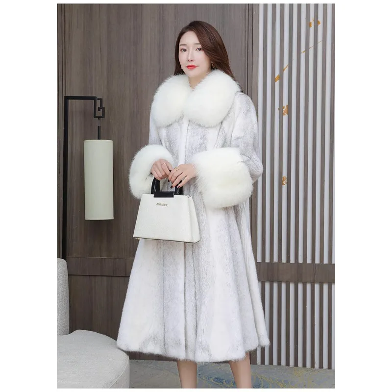 Luxury Brand Fur Coats Women Big Size Long Faux Fur Jacket Warm Thick Winter Jacket Fur Collar Long Sleeve Women Clothing