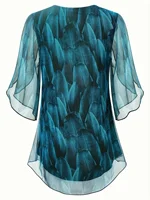 Plus Size 1XL-5XL Women Fashion Loose Elegant Print Blouse Shirts Ladies Casual  O-Neck Half Sleeve  Boho Blouse Shirt Top - Image 2