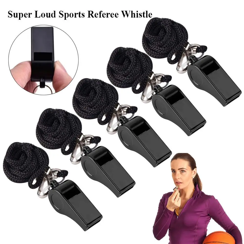 

5pcs High quality Referee Sport Rugby With Black Rope Black Whistle ABS Whistles Cheerleading Tool Cheerleaders