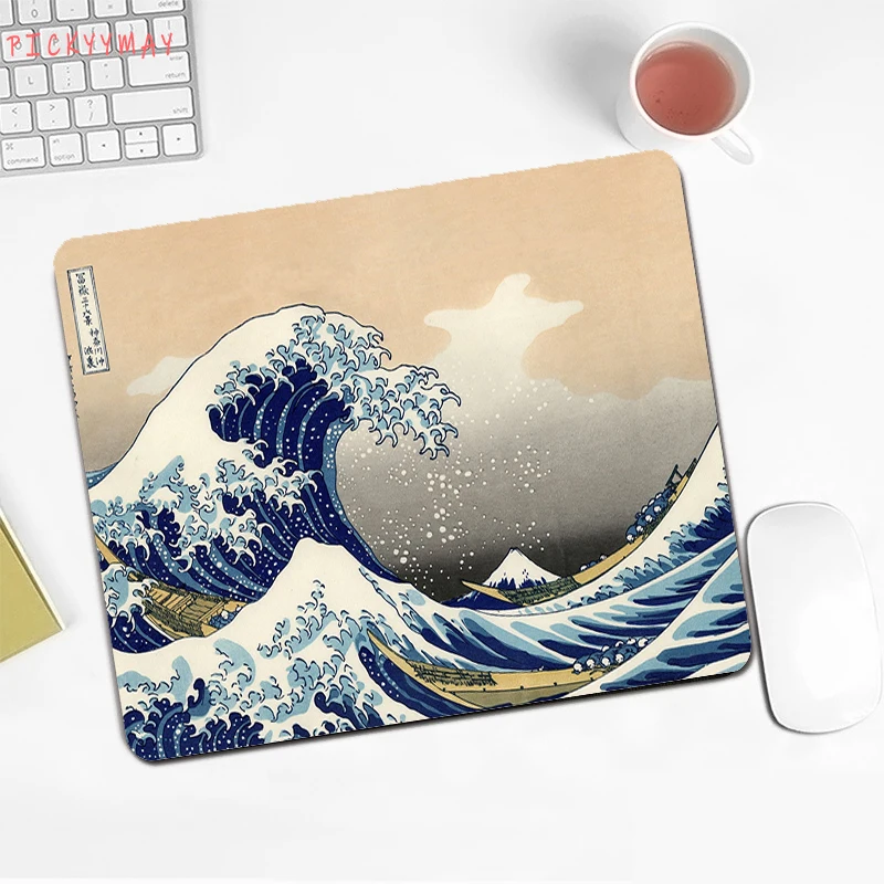 Japão Grande Onda Mouse Pad Pequeno Mousepad Teclado Tapetes Computador Portátil Deskpads Computador Computador Computador Gabinete Ratos Mesa Esteira 18x22cm Bloqueio Borda