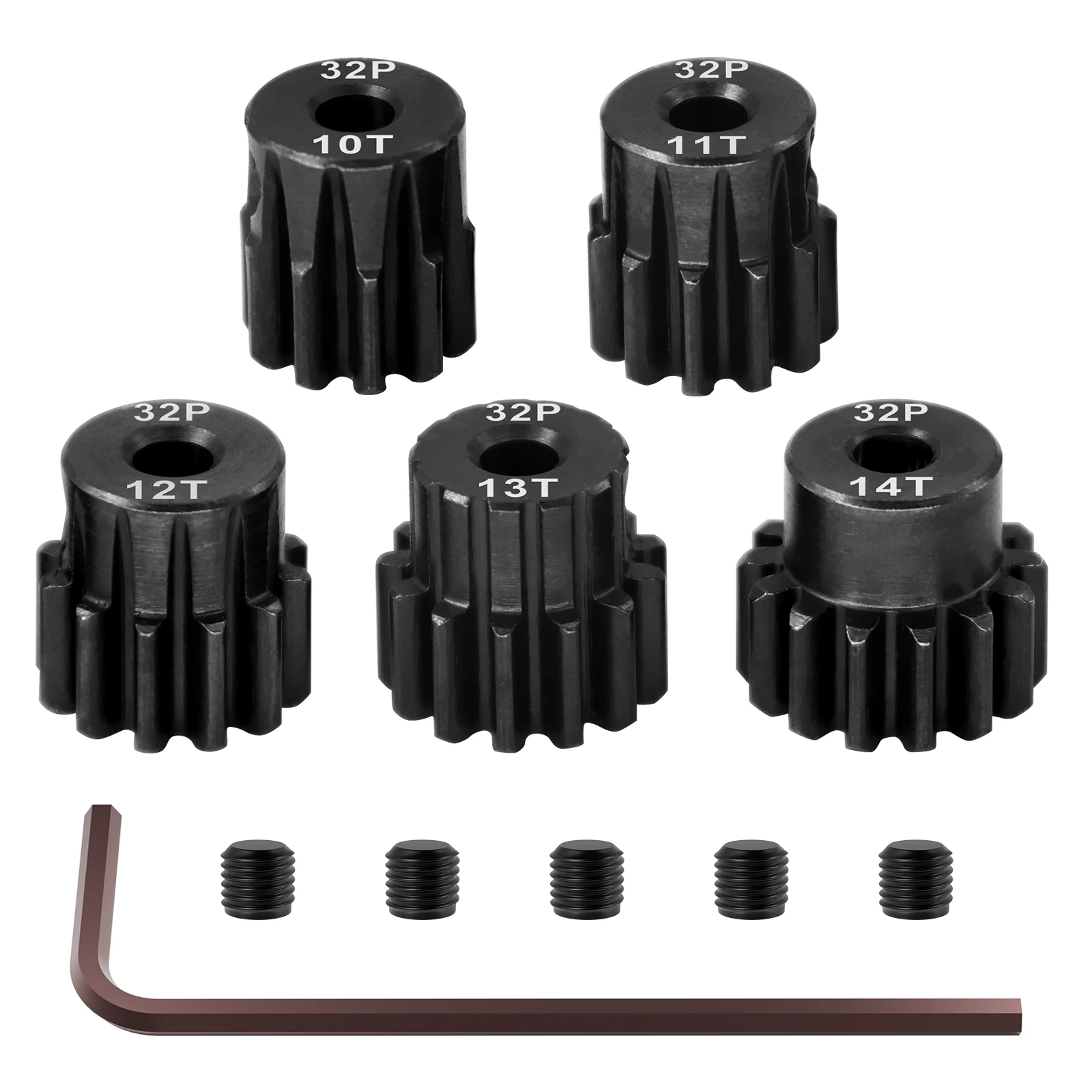 5 Stück Stahl gehärtete 32P Ritzel 10T 11T 12T 13T 14T 3,175 mm Welle für Traxxas Arrma HSP HPI AXIAL Tamiya Losi 1/10 RC Auto