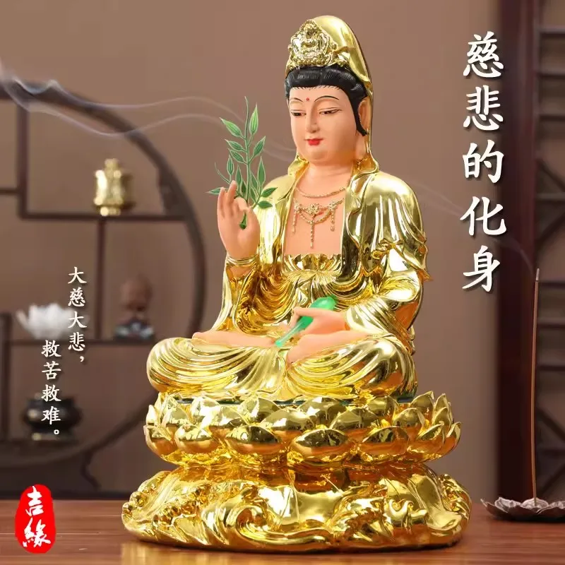 Handmade Resin Guanyin Buddha Temple, Household Ornaments, Nanhai Guanyin God, 30cm, 11.8 "(H)