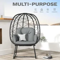 Egg Basket Chair Patio Chair with Stand Anti-Slip All-Weather Poratble Wicker Egg Lounger Chair for Indoor Outdoor 330LBS (Gray) 2