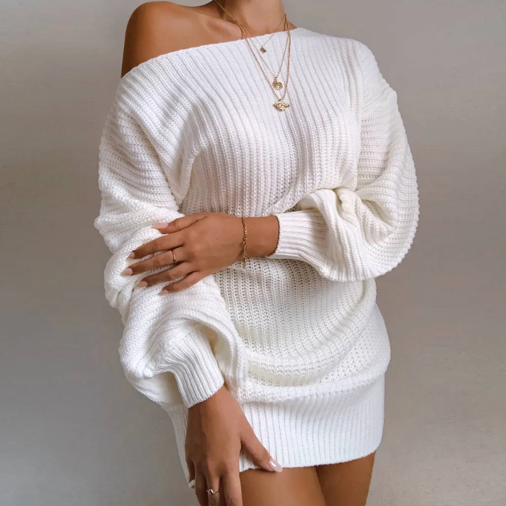 

Cotton Maxi Dress Women Fashion Women Sexy Solid Sleeve Off Shoulder Long Sleeves Sweater Dress Casual Summer Summer Dresses