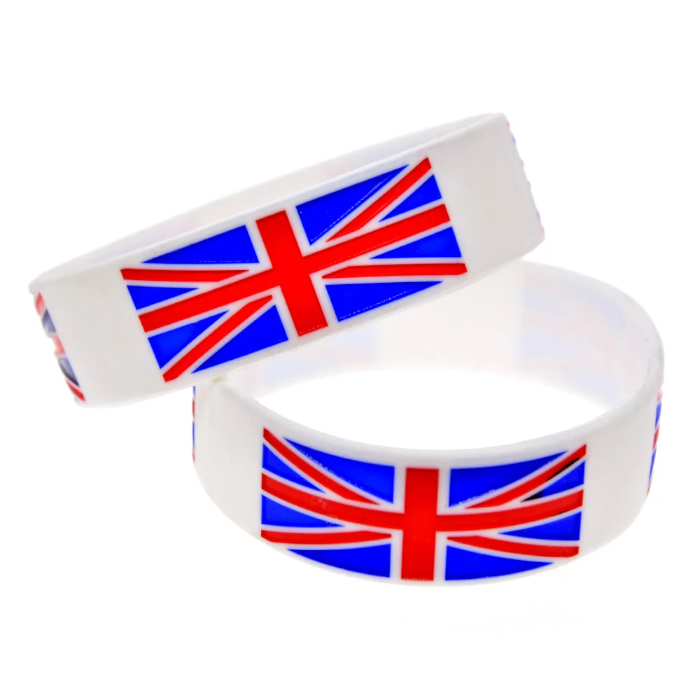 1 PC One Inch Wide British Flag Silicone Wristband Sport Rubber Bracelet White Bangle 5