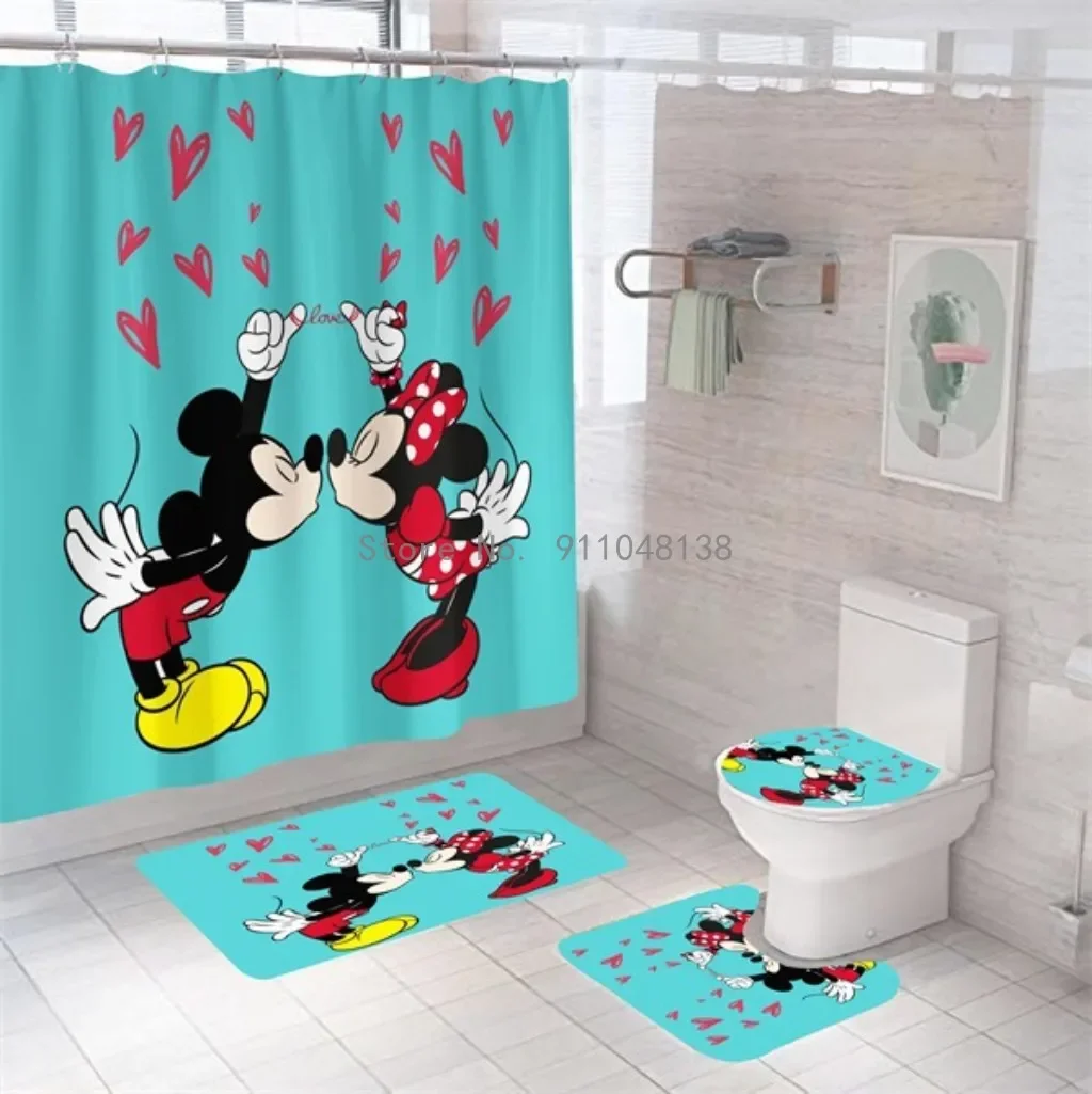 Disney Mickey Mouse Minnie Shower Curtain Waterproof Cute Cartoon Pattern Shower Curtain with Hooks for Bathroom Decor Gifts