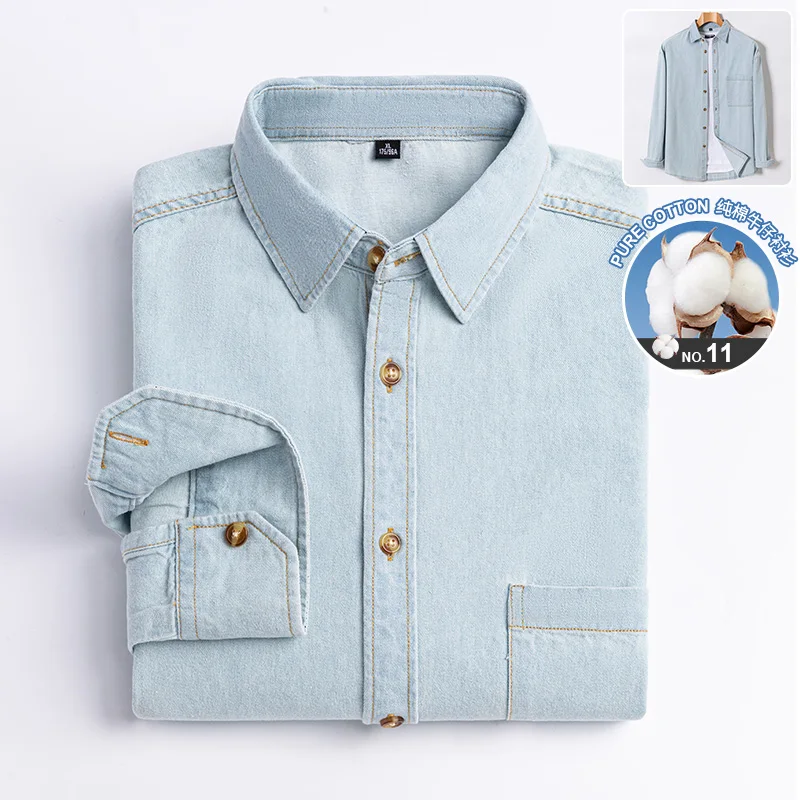 Camicia di jeans in cotone elastico di marca camicie da Cowboy di qualà a maniche lunghe da uomo Casual Slim F abbigliamento firmato da uomo