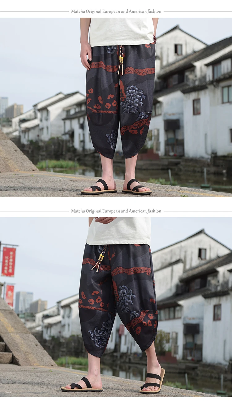 Description Picture 6 of item2024 New Men's Chinese Style Summer Thin Beach Pants Large Size Leisure Seven Loose Radish Pants