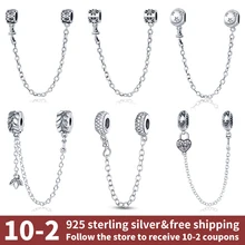 New 100% 925 Sterling Silver Flower Safety Chain Charms Bead Fits Original Pandora Bracelet Pendant Woman Fashion Fine Jewelry