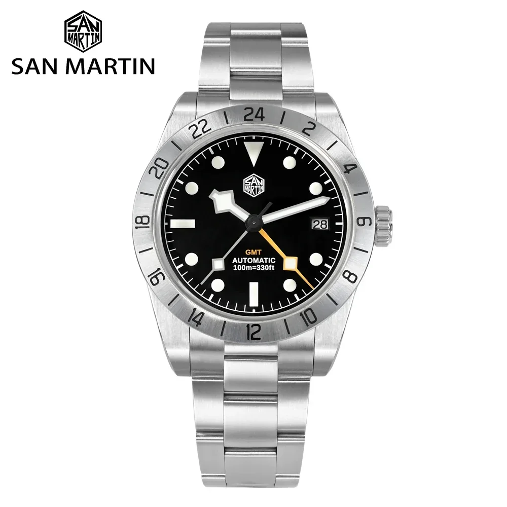 San Martin Sn0054-G-B1 39Mm Bb Gmt Orologi Da Uomo Orologio Da Uomo Movimento Nh34 Automatico Meccanico Zaffiro Data Windows Bgw9
