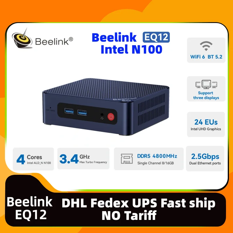 New Beelink EQ12 Intel 12th N100 Mini PC Windows11 DDR5 RAM 8GB