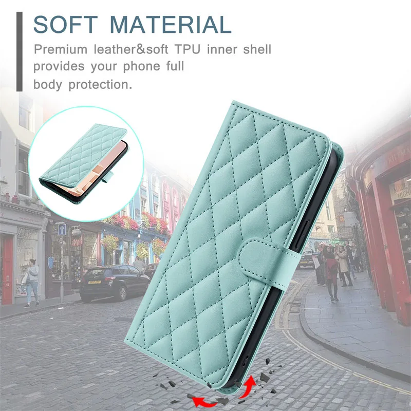 Étui portefeuille en cuir à carreaux pour Samsung Galaxy S25 S24 S23 S22 S21 S20 FE S10 Note 20 Ultra 10 Plus 9 8 Housse de téléphone à rabat avec lanière_voghion.com