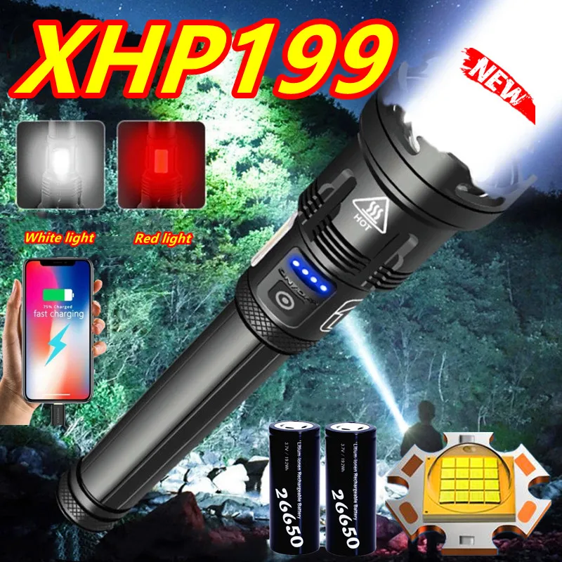 200W Ultra Bright XHP199 Powerful Led Flashlight High Power Lantern Rechargeable Tactical 18650 XHP90 camping Torch |